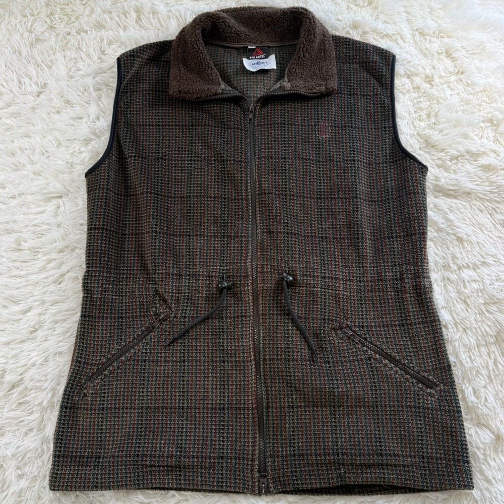 Vintage Miller's Sportific Polartec Fleece Vest Mens Medium Plaid Zip Brown Gorp